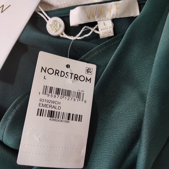 WAYF Pick Me Up Satin Slip Dress Emerald Green L - Picture 9 of 10